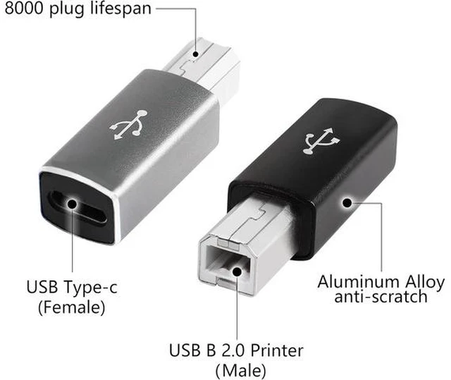 Alt view image 3 of 7 - USB C to USB B Adapter 4-Pack USB C Female to Printer Male Converter Adapter Compatible with MIDIPrintersElectric Piano and Synthesizers Devices