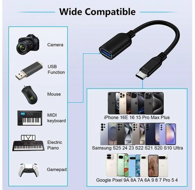 Alt view image 7 of 7 - USB C to USB 3.0 Adapter, USB C Android Adapter Male to USB A Female OTG On The Go Cable for Samsung Galaxy S26 S25 Edge Ultra S24 S23 S22 S21 S20 A36,Google Pixel 10 9 8 7 Pro,Moto G 5G 2025