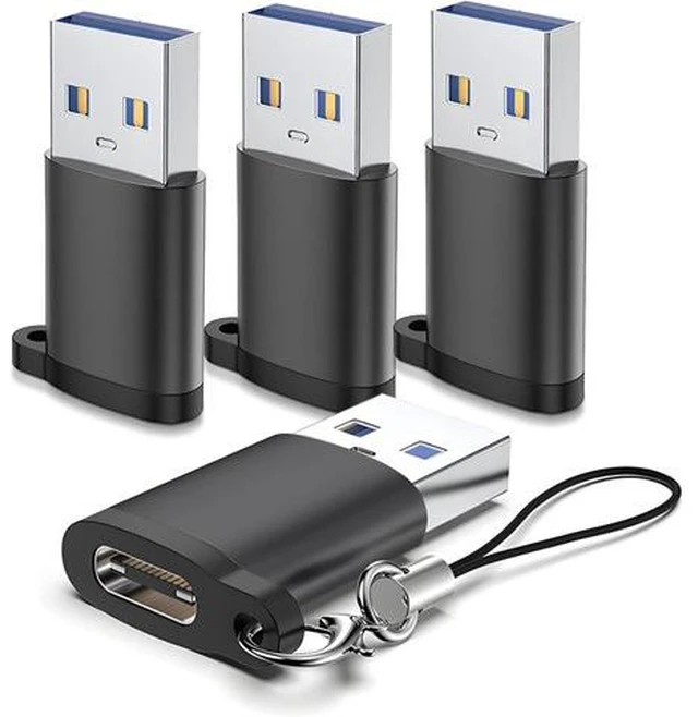 Main image of USB to USB C 3.0 Adapter 4 Pack Type C to USB A Converter USB-C Female to USB Male Compatible for Apple MacBook Pro Mac Book iPad iPhone 16 15 14 13 12 Pro Max Galaxy S20-S23 More Black