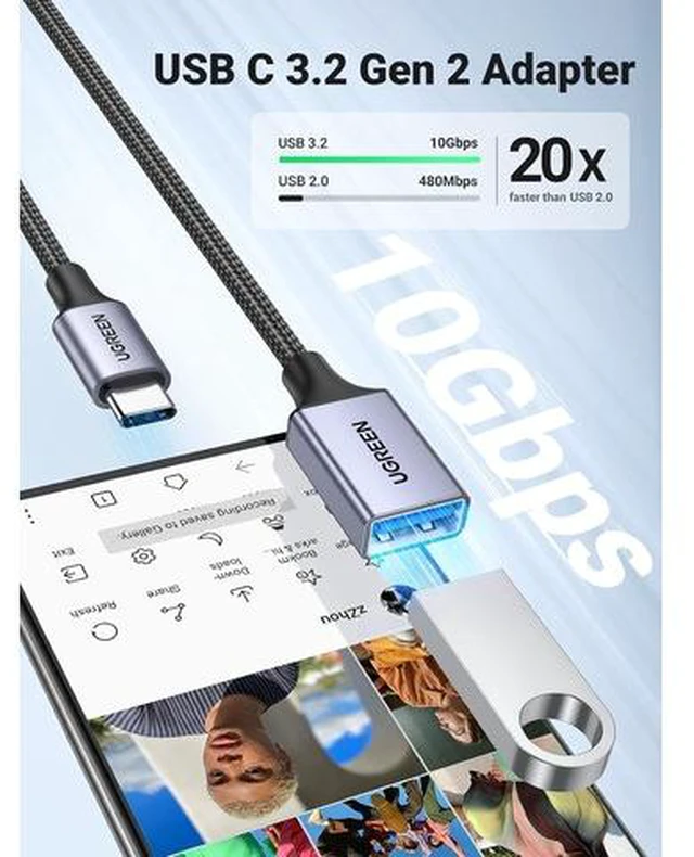 Alt view image 3 of 7 - USB C to USB A 3.2 Adapter USB C Male to USB Female Adapter Nylon Braid Type C OTG Cable Compatible with iPhone 16 15 Pro S23 Ultra MacBook Pro 2022 MacBook Air/Mini iPad