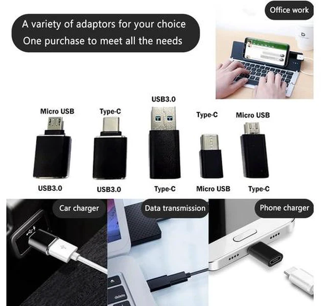 Alt view image 5 of 6 - [5 Pack Adapter Set USB A Female to USB C Male Type-C Female to USB 3.0 Male Micro-USB to Type-C 5Gbps OTG Adapter Converter Support Charging Audio Video Data Transfer