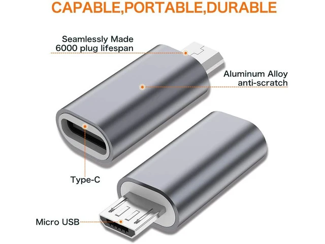 Alt view image 2 of 6 - USB C to Micro USB Adapter (4-Pack) Type C Female to Micro USB Male Convert Connector Support Charge Data Sync Compatible with Galaxy S7 S7 Edge Nexus 5 6 and Micro USB Devices (Grey)