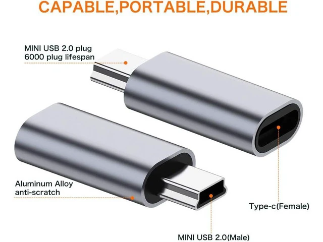 Alt view image 2 of 5 - USB C to Mini USB 2.0 Adapter (2-Pack)Type C Female to Mini USB 2.0 Male Convert Connector Support Charge & Data Sync Compatible GoPro Hero 3+ MP3 Players Dash Cam Digital Camera GPS Receiver etc