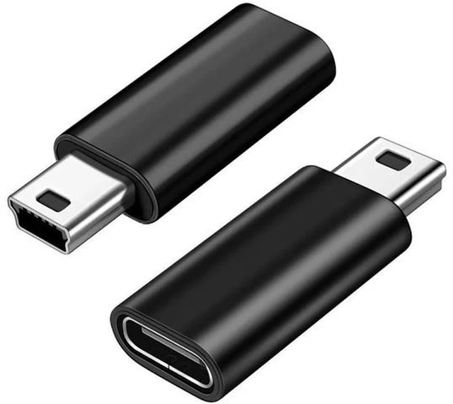 Main image of USB C to Mini USB Adapter 2 Pack USB Type C Female to Mini USB 2.0 Type-B Male Adapter Support Charging and Data Transfer Compatible Digital Camera MP3 Player Dash Cam and More Black