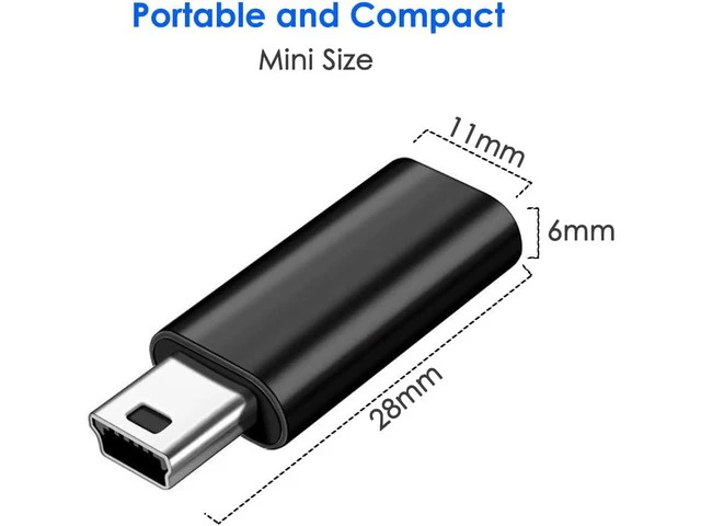 Alt view image 6 of 7 - USB C to Mini USB Adapter 2 Pack USB Type C Female to Mini USB 2.0 Type-B Male Adapter Support Charging and Data Transfer Compatible Digital Camera MP3 Player Dash Cam and More Black