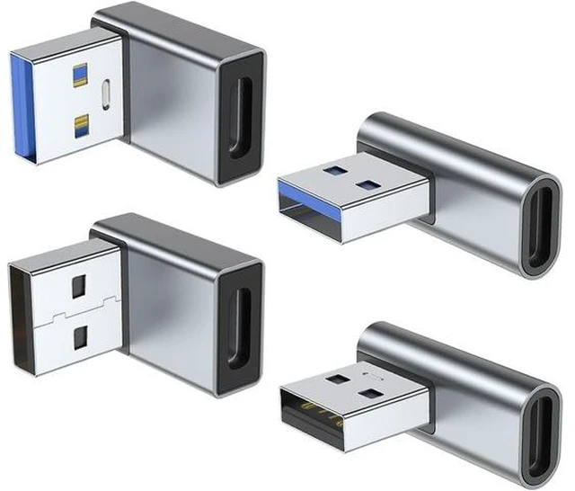 Main image of 90 Degree USB to USB C Adapter 4 Pack Up and Down Angle Left and Right Angle Type C Female to A Male Converter Extender for PC Laptop USB A Charger Power Bank and More (Grey)