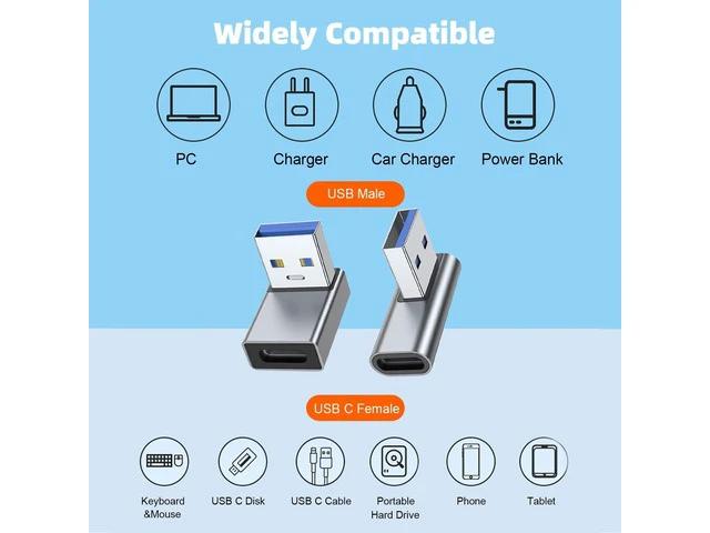 Alt view image 5 of 7 - 90 Degree USB to USB C Adapter 4 Pack Up and Down Angle Left and Right Angle Type C Female to A Male Converter Extender for PC Laptop USB A Charger Power Bank and More (Grey)