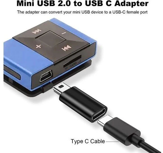 Alt view image 2 of 5 - Mini USB 2.0 to USB C Adapter (4 Pack) USB Type C Female to Mini USB Male Converter Connector for Digital Camera MP3 Players Dash Cam GPS Receiver and More (Black+Silver)