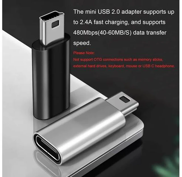 Alt view image 3 of 5 - Mini USB 2.0 to USB C Adapter (4 Pack) USB Type C Female to Mini USB Male Converter Connector for Digital Camera MP3 Players Dash Cam GPS Receiver and More (Black+Silver)