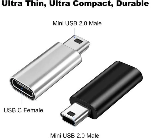Alt view image 4 of 5 - Mini USB 2.0 to USB C Adapter (4 Pack) USB Type C Female to Mini USB Male Converter Connector for Digital Camera MP3 Players Dash Cam GPS Receiver and More (Black+Silver)