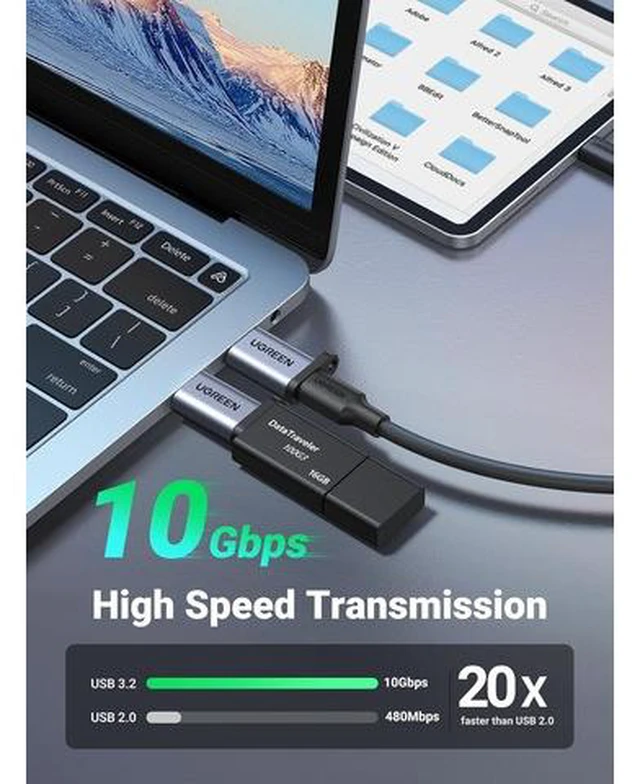 Alt view image 2 of 7 - 10Gbps USB C Female to USB Male Adapter 2 Pack Type C to USB A Charger Cable Converter Compatible with Apple Watch iPhone 15 14 13 AirPods 3 MacBook Galaxy Note Google Pixel etc Gray