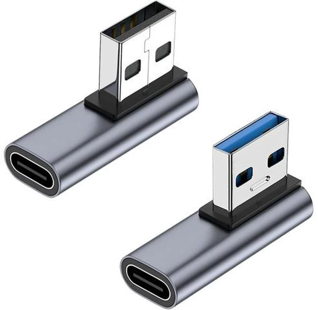 Main image of 90 Degree USB C Female to USB Male Adapter 2 Pack Left and Right Angle Type C to USB A Charger Converter for iPhone Apple iWatch Watch Airpods iPad Air Mini and More