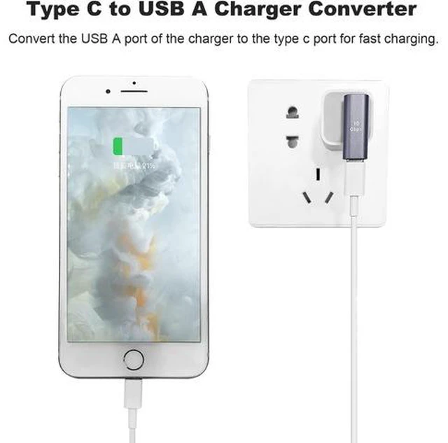 Alt view image 4 of 6 - 90 Degree USB C Female to USB Male Adapter 2 Pack Left and Right Angle Type C to USB A Charger Converter for iPhone Apple iWatch Watch Airpods iPad Air Mini and More