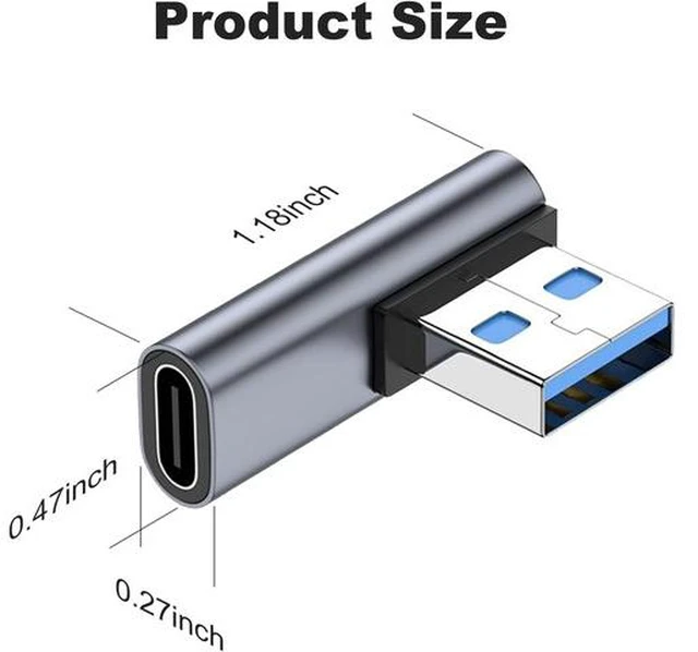Alt view image 6 of 6 - 90 Degree USB C Female to USB Male Adapter 2 Pack Left and Right Angle Type C to USB A Charger Converter for iPhone Apple iWatch Watch Airpods iPad Air Mini and More