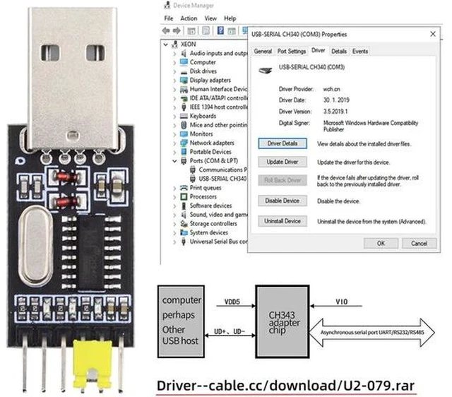 Alt view image 5 of 7 - USB2.0 Type-A to TTL Converter UART STC Module Serial Programmer CH340G CH340 3.3V 5V Adapter Replace PL-2303