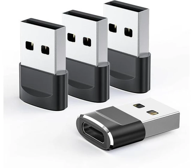 Main image of USB C Female to USB A Male Adapter 4 Pack Type C Charger Cable Power Converte Compatible with Apple Watch Ultra iWatch 8 Phone 15 14 13 12 Pro Plus Max iPad Galaxy S23 S22 (Black)