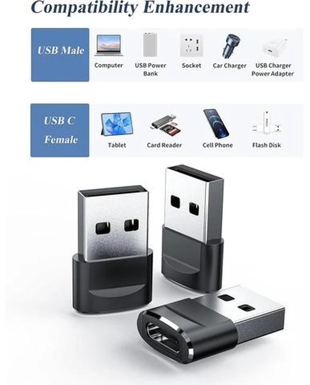 Alt view image 2 of 7 - USB C Female to USB A Male Adapter 4 Pack Type C Charger Cable Power Converte Compatible with Apple Watch Ultra iWatch 8 Phone 15 14 13 12 Pro Plus Max iPad Galaxy S23 S22 (Black)