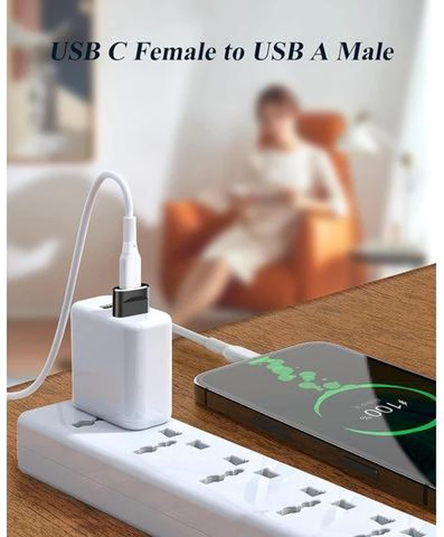 Alt view image 4 of 7 - USB C Female to USB A Male Adapter 4 Pack Type C Charger Cable Power Converte Compatible with Apple Watch Ultra iWatch 8 Phone 15 14 13 12 Pro Plus Max iPad Galaxy S23 S22 (Black)