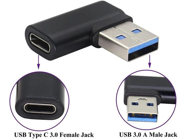 Alt view image 3 of 7 - 90 Degree USB C Female to USB 3.0 Male Adapter Right Angle USB Type C to USB 3.0 A Converter On The Go(OTG) for PC,Laptops,Power Banks,Chargers More USB and Type-C Devices (2 Pack-Black)