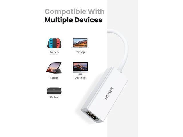 Alt view image 5 of 7 - UGREEN Ethernet Adapter USB 2.0 to 10 100 Network RJ45 LAN Wired Adapter Compatible with Nintendo Switch Wii Wii U MacBook Chromebook Windows Mac OS Surface Linux ASIX AX88772A Chipset White