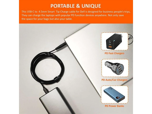 Alt view image 2 of 7 - USB C to Smart Tip Charging Cable for Laptop Charger 45W 65w 90W 4.5mm Connector for Inspiron 11 13 14 17 15 3000 5000 7000-Nylon Braided 1.8m