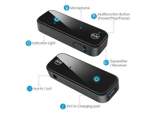 Alt view image 7 of 7 - (Upgraded) Aux Bluetooth 5.4 Adapter for Car, 2 in 1 Bluetooth Receiver Transmitter, Suitable for Cars, TV, Speakers, Stereo Systems and Headphones