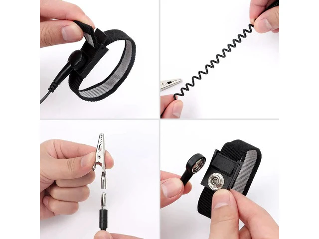 Alt view image 6 of 7 - 2PC 11 Inch Adjustable ESD Anti Static Wrist Strap with Alligator Clip & Extended Cord, Grounding Bracelet for PC Assembly & Electronic Repair