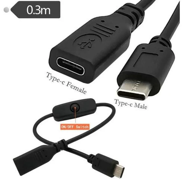 Main image of USB 2.0 Type C Male to Female USB-C Extension Cable With ON/OFF Switch 3A 22AWG 30V Cord