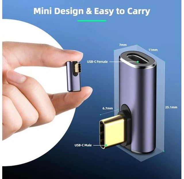 Alt view image 7 of 7 - USB C Right Angle Adapter (4 Pack) USB C 90 Degree Adapter with 8K 60Hz Video 40 Gbps Data Transfer PD 100W Compatible for Thunderbolt 3/4, MacBook Pro/Air, USB-C HUB/Dock and More Type C Devices
