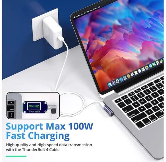 Alt view image 4 of 7 - USB C Right Angle Adapter (4 Pack) USB C 90 Degree Adapter with 8K 60Hz Video 40 Gbps Data Transfer PD 100W Compatible for Thunderbolt 3/4, MacBook Pro/Air, USB-C HUB/Dock and More Type C Devices