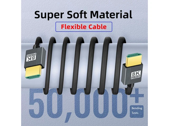 Alt view image 2 of 7 - HDMI 8K to HDMI 2.1 Ultra Soft High Flex HDTV Cable Hyper Super Flexible Cord High Speed Type-A Male to Male for Computer HDTV (0.5m)