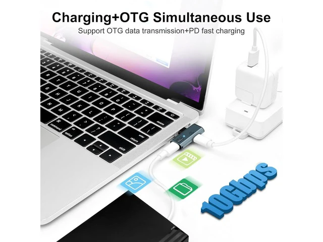 Alt view image 3 of 7 - USB C OTG Adapter Type C 100W PD Charging USB C to Dual USB C Splitter for iPhone 15 Pro Max Google TV Chromecast 2020 MacBook Samsung Galaxy S22/S23(Gray)
