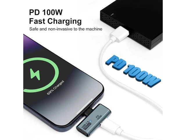 Alt view image 2 of 7 - USB C OTG Adapter Type C 100W PD Charging USB C to Dual USB C Splitter for iPhone 15 Pro Max Google TV Chromecast 2020 MacBook Samsung Galaxy S22/S23(Gray)