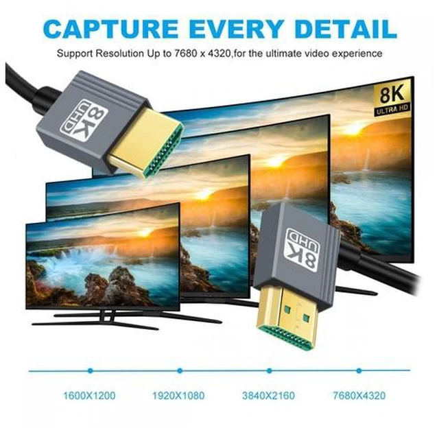 Alt view image 7 of 7 - Right Angled HDMI 8K to HDMI 2.1 Ultra Soft High Flex HDTV Cable Hyper Super Flexible Cord 90 Degree High Speed Type-A Male to Male for Computer HDTV (1.0m)