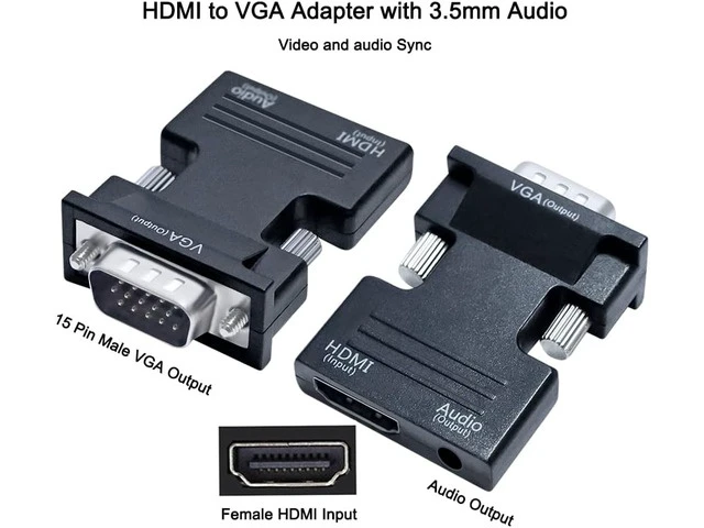 Alt view image 3 of 7 - DTech HDMI to VGA Adapter with 3.5mm Audio Port (PC HDMI Source Output to VGA TV) for Old Computer Monitor Laptop Projector 1080P Video (Female HDMI in Male VGA Out adaptador)