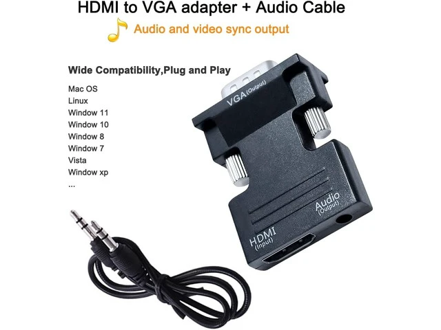 Alt view image 4 of 7 - DTech HDMI to VGA Adapter with 3.5mm Audio Port (PC HDMI Source Output to VGA TV) for Old Computer Monitor Laptop Projector 1080P Video (Female HDMI in Male VGA Out adaptador)