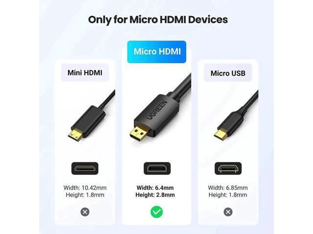 Alt view image 7 of 7 - UGREEN Micro HDMI to HDMI Cable Adapter 4K 60Hz Ethernet Audio Return Channel Compatible with GoPro Hero 7/6 Raspberry Pi 5 Retroid Pocket 3+/3 Yoga 3 B500 Camera Video Capture Card 10FT