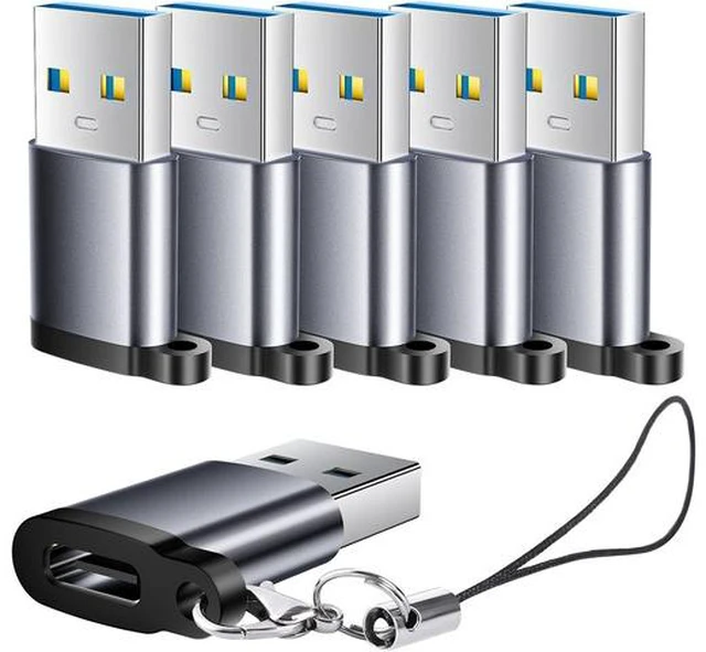 Main image of USB to C Adapter 6 Pack USB to USBC Adapter USB A to C Adapter USBC to USB Adapter USB 3.0 to USB C Female USB-C to USB Adapter for iPhone 15 14 13 MacBook iPad AirPods and More Grey