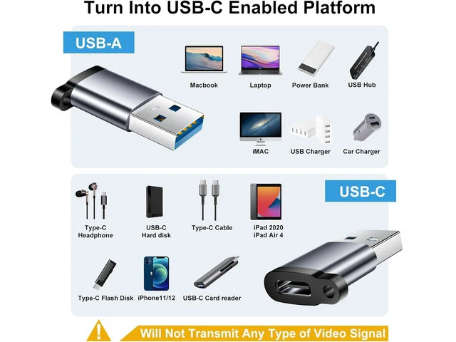 Alt view image 3 of 7 - USB to C Adapter 6 Pack USB to USBC Adapter USB A to C Adapter USBC to USB Adapter USB 3.0 to USB C Female USB-C to USB Adapter for iPhone 15 14 13 MacBook iPad AirPods and More Grey
