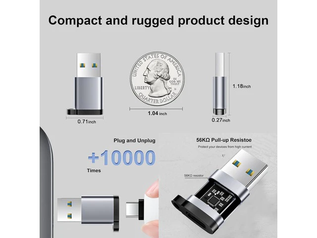 Alt view image 6 of 7 - USB to C Adapter 6 Pack USB to USBC Adapter USB A to C Adapter USBC to USB Adapter USB 3.0 to USB C Female USB-C to USB Adapter for iPhone 15 14 13 MacBook iPad AirPods and More Grey