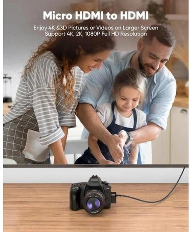 Alt view image 4 of 7 - 4K Micro HDMI to HDMI Cable 10 FT, Micro Male to HDMI Male Cable Nylon Braided Cord Adapter 2.0 4K@60HZ 2K@165HZ 18Gbps Compatible with Laptop Camera Monitor HDMI to Micro HDMI Black