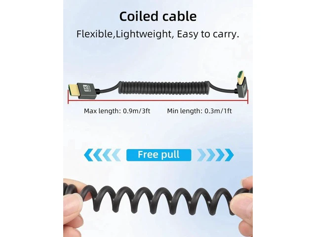 Alt view image 2 of 7 - 8K Up Angle HDMI Coiled Cable 2.2FT, 270 Degree Short HDMI to HDMI Cable, Spring Spiral HDMI 2.1 Cable 8K@60Hz,48Gbps,for Camera/TV/Capture Cards/Tablet