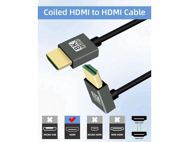 Alt view image 4 of 7 - 8K Up Angle HDMI Coiled Cable 2.2FT, 270 Degree Short HDMI to HDMI Cable, Spring Spiral HDMI 2.1 Cable 8K@60Hz,48Gbps,for Camera/TV/Capture Cards/Tablet
