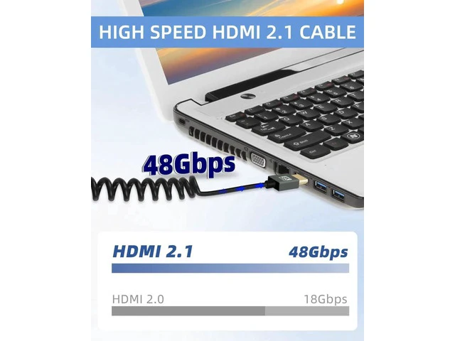 Alt view image 5 of 7 - 8K Up Angle HDMI Coiled Cable 2.2FT, 270 Degree Short HDMI to HDMI Cable, Spring Spiral HDMI 2.1 Cable 8K@60Hz,48Gbps,for Camera/TV/Capture Cards/Tablet