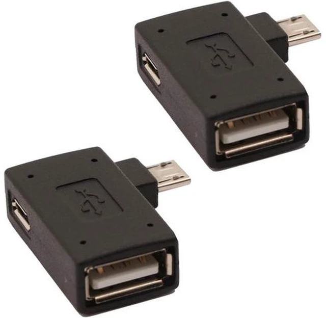 Main image of 2-in-1 Powered Micro USB to USB OTG Adapter 90 Degree Right Angled for FireStick S/NES Classic Mini Sega Genesis and More - 2 Pack