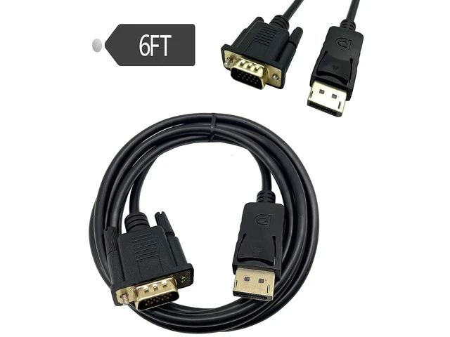 Alt view image 7 of 7 - Displayport to VGA Cable Dafensoy DisplayPort to VGA Adapter Gold Plated DP Male to VGA Male Cable for Connects DP Port from Desktop Laptop to Monitor Projector with VGA Port (1.8m/6Feet)