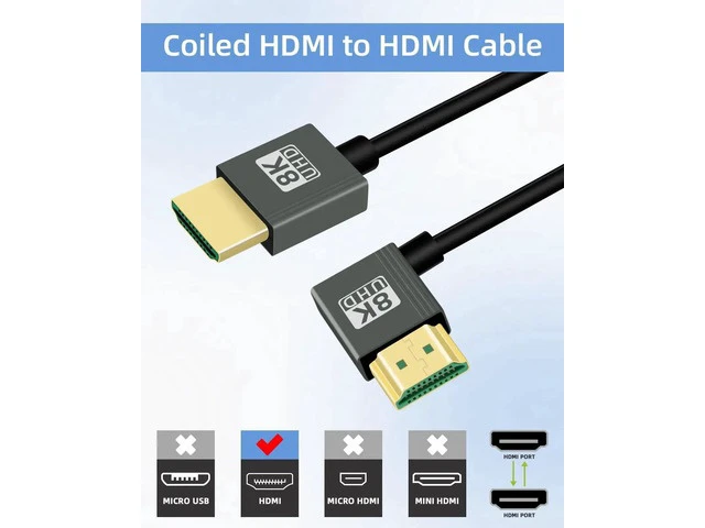Alt view image 4 of 7 - 8K Right Angle HDMI Coiled Cable 2.2FT, 90 Degree Short HDMI to HDMI Cable, Spring Spiral HDMI 2.1 Cable 8K@60Hz,48Gbps,for Camera/TV/Capture Cards/Tablet