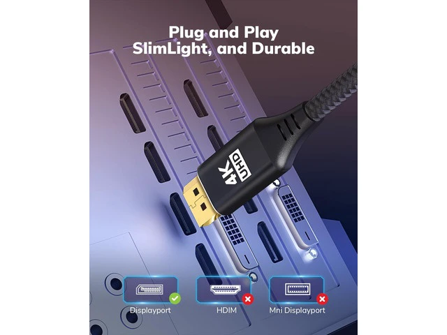 Alt view image 5 of 7 - 4K DisplayPort to Mini HDMI Cable 6FT DP to Mini HDMI Male Video UHD 1440P/2K@120Hz 4K@30 Nylon DP to Mini HDMI Uni-Directional Cord for Desktop AMD NVIDIA HP ThinkPad