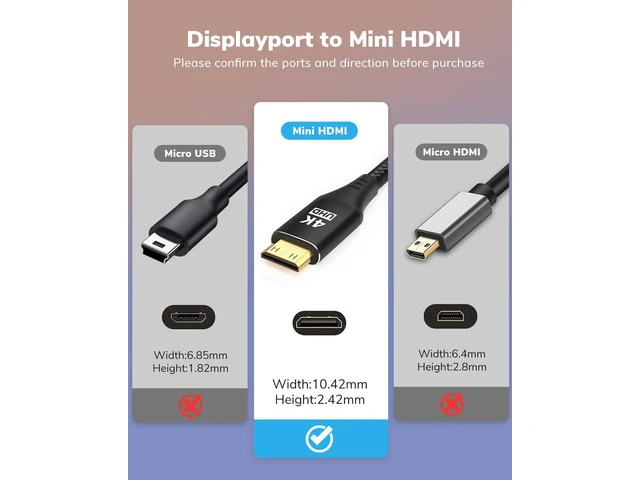 Alt view image 6 of 7 - 4K DisplayPort to Mini HDMI Cable 6FT DP to Mini HDMI Male Video UHD 1440P/2K@120Hz 4K@30 Nylon DP to Mini HDMI Uni-Directional Cord for Desktop AMD NVIDIA HP ThinkPad