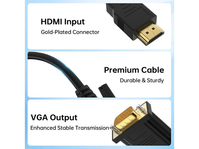 Alt view image 2 of 7 - HDMI to VGA Cable 6ft Anti-Interference Gold-Plated Plugs 1080P@60Hz Aluminum HDMI Source to VGA Display Adapter (Male to Male) Compatible for PC Laptop Xbox PS5 Monitor More